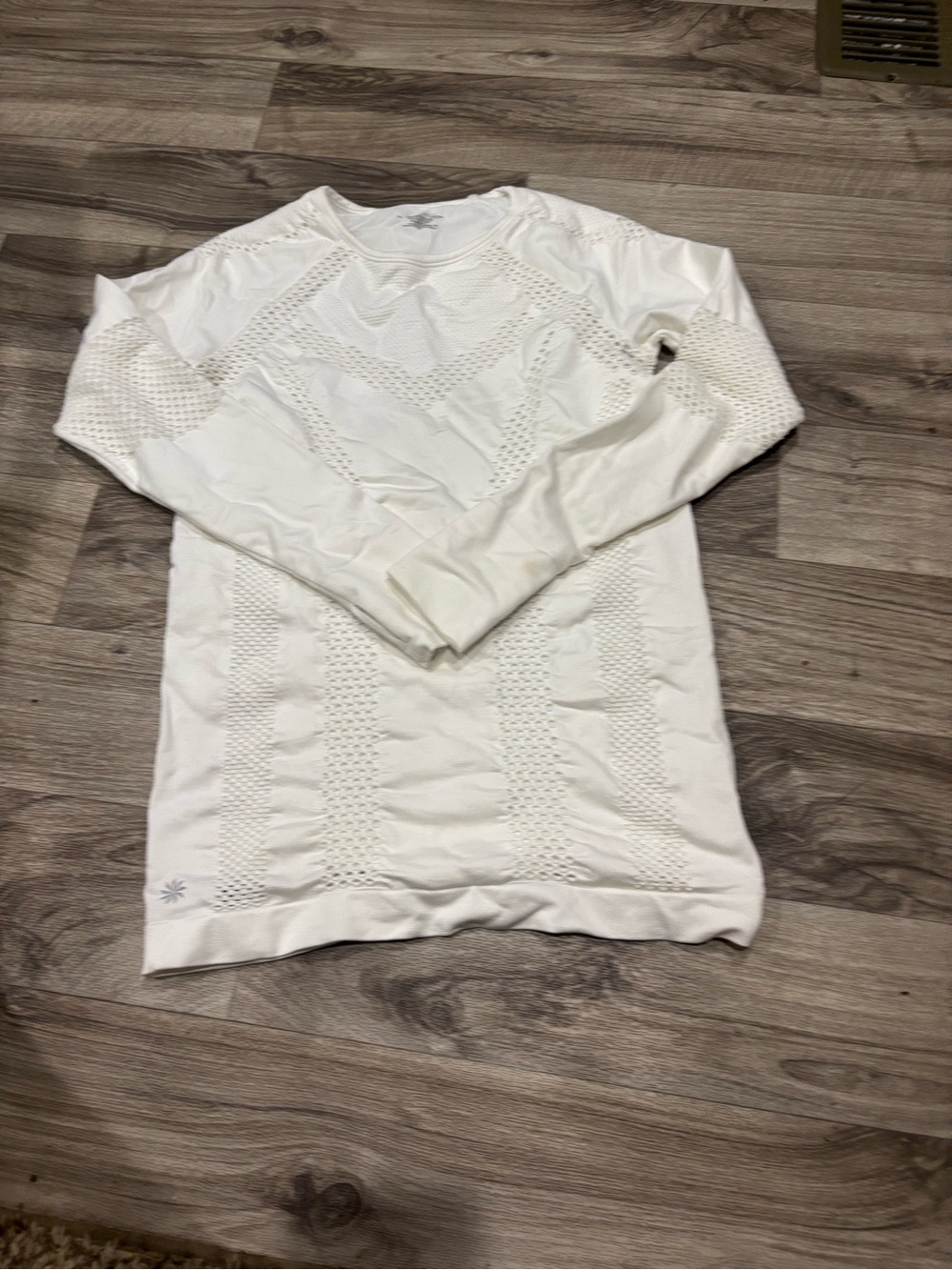 Athleta White Open-Knit Crewneck Sweatshirt